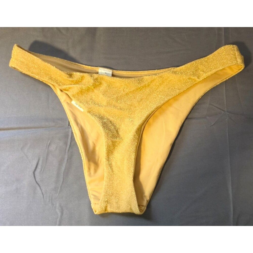 Aerie Sparkle Gold Cheeky Swim Bathing Suit Bottom Size Large L New